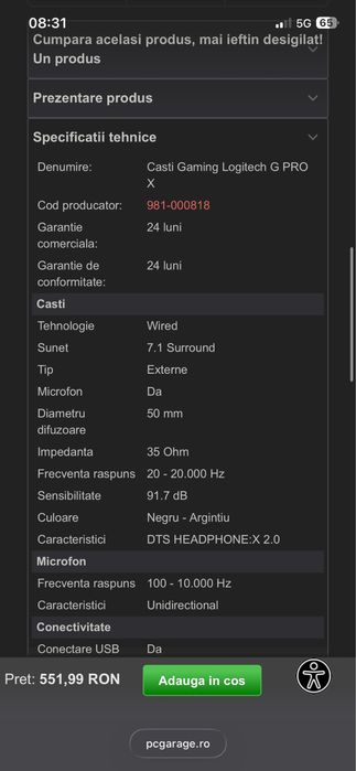 Vand casti gaming Logitech G Pro X