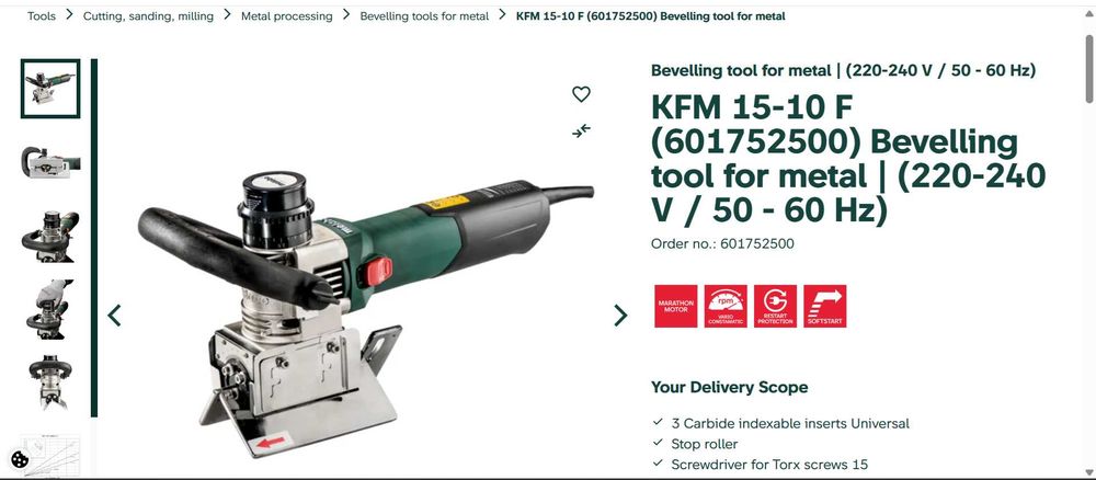 Фреза за фаски върху метал Metabo KFM 15-10 F (220-240 V / 50 - 60 Hz) 1500 W