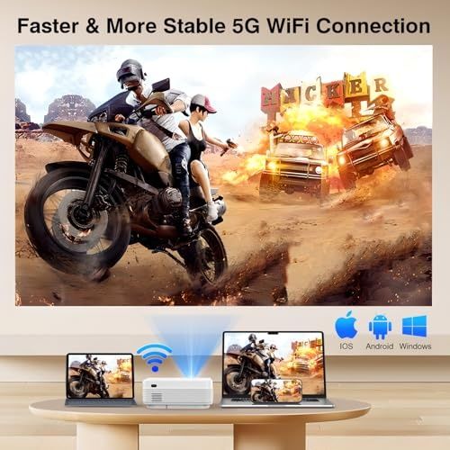 Промо!Висококачествен 4КПроектор  1080P Native, 5G WiFi Bluetooth,