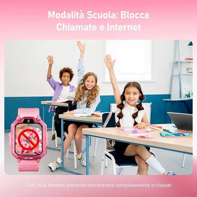 Детски смарт часовник OKYUK T17 детски смарт часовник GPS Черен Розов