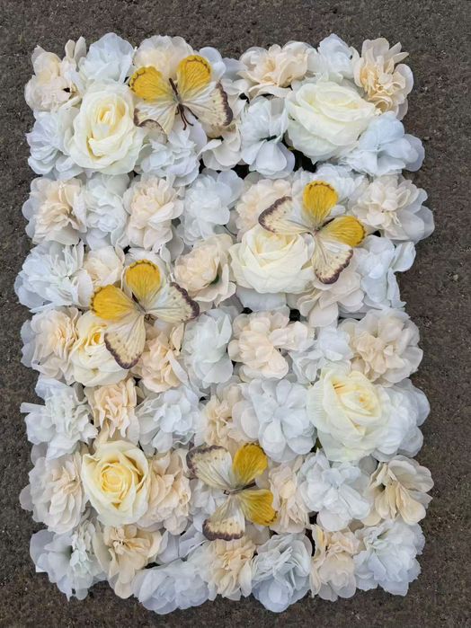 Panou decorativ artificial floral cu fluturi si diverse flori ,des  60x40cm model 2026