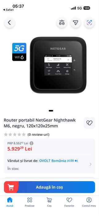 Router portabil Netgear Nighthawk M6 5G Wi-Fi 6 • NOU / SIGILAT •