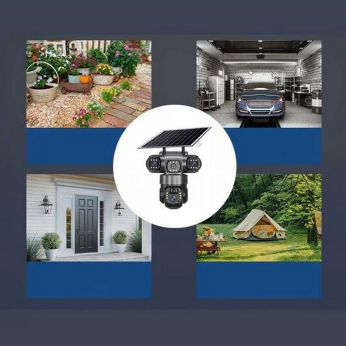 Соларна камера Lylu 4G със SIM и 4 лещи – автономно наблюдение без ток