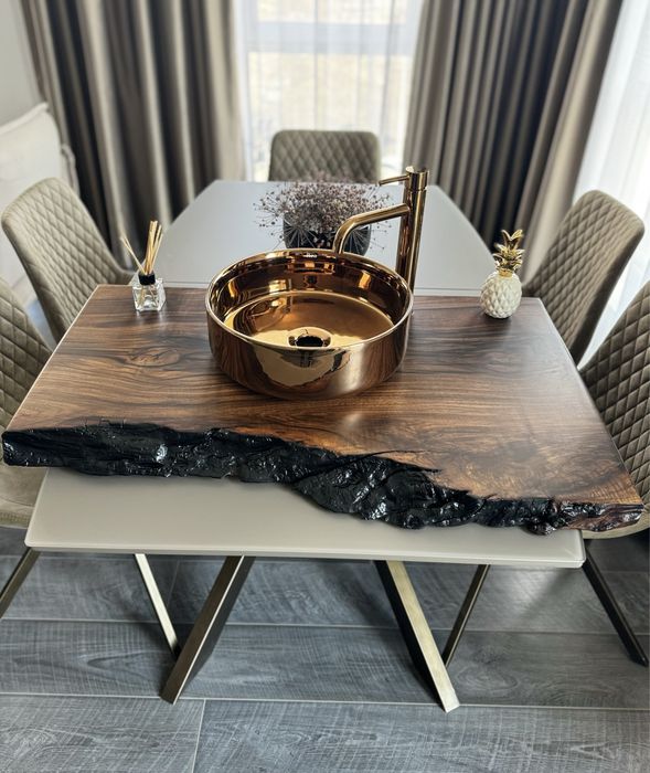 Дървен плот за баня | Плот за умивалник от естествено дърво