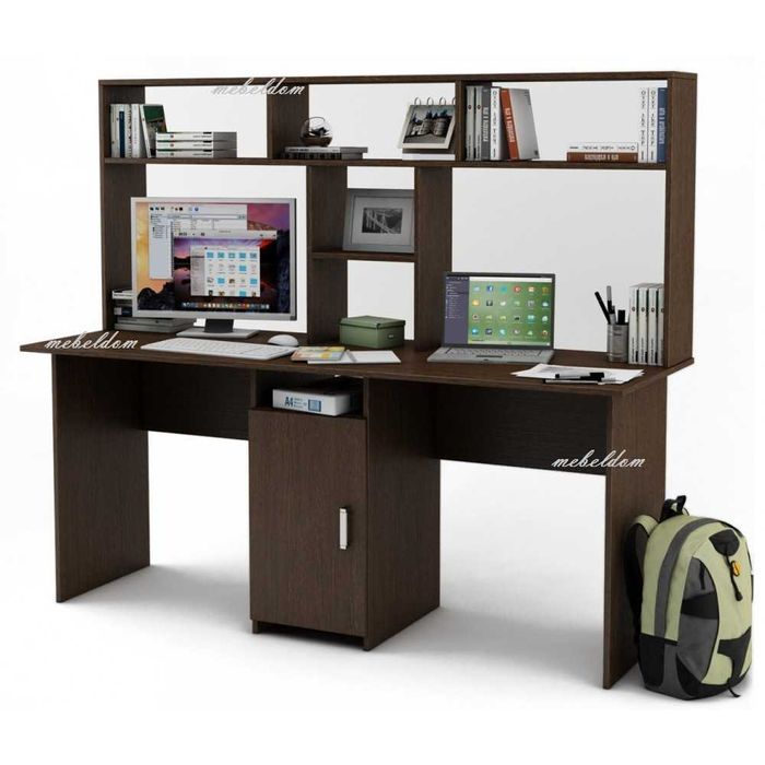 Бюро 175см. за двама с надстройка и плавна врата(код-1156)