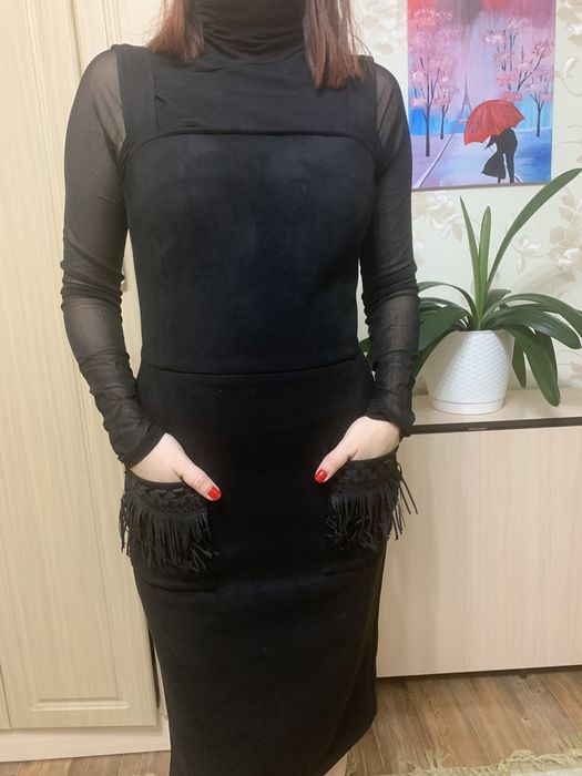 Сарафан черный замшевый