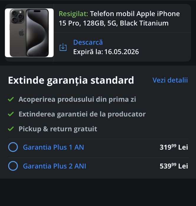 Iphone 15 Pro 128 gb cu garantie, impecabil