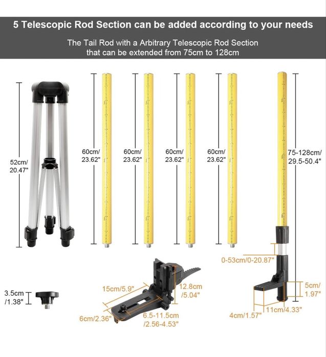 Телескопичен статив 370см Huepar LP36 за лазерен нивелир