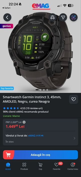 Smartwatch Garmin Instinct 3, 45mm, Amoled