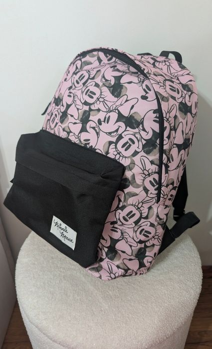 Rucsac școlar Minnie Mouse roz-negru, pentru fetițe, clasele 1–4