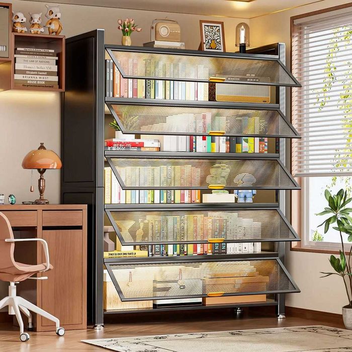 Книжный шкаф с откидной дверцей — прочный, пылезащитный