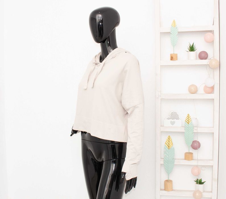 Gymshark Pause Cropped Hoodie дамски суичър рипсен овърсайз бежов S