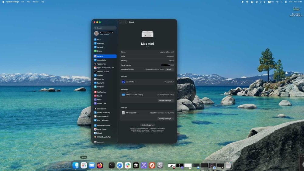 macmini Apple M4 16 GB RAM, 256 NVME