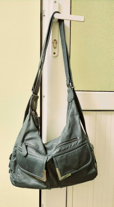 Женская сумка серо-голубого цвета