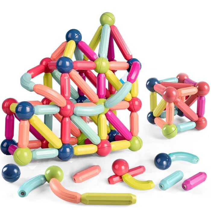 Set Magnetic cu Bete si Bile, 128 de Piese, Constructii 2D si 3D