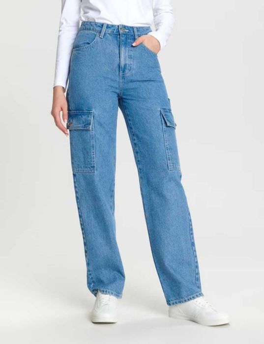 Светло зелен широк панталон HM, S/ Бели дънки H&M, карго панталон, нов