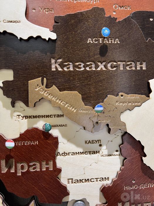3D Dunyo xaritalari - 3Д Карта мира, Деревянная карта мира