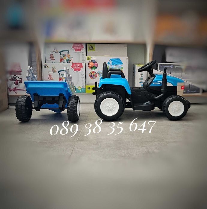 ТОП ЦЕНА!НОВО!Акумулаторен трактор с ремарке Dallas BLUE с 12V батерия