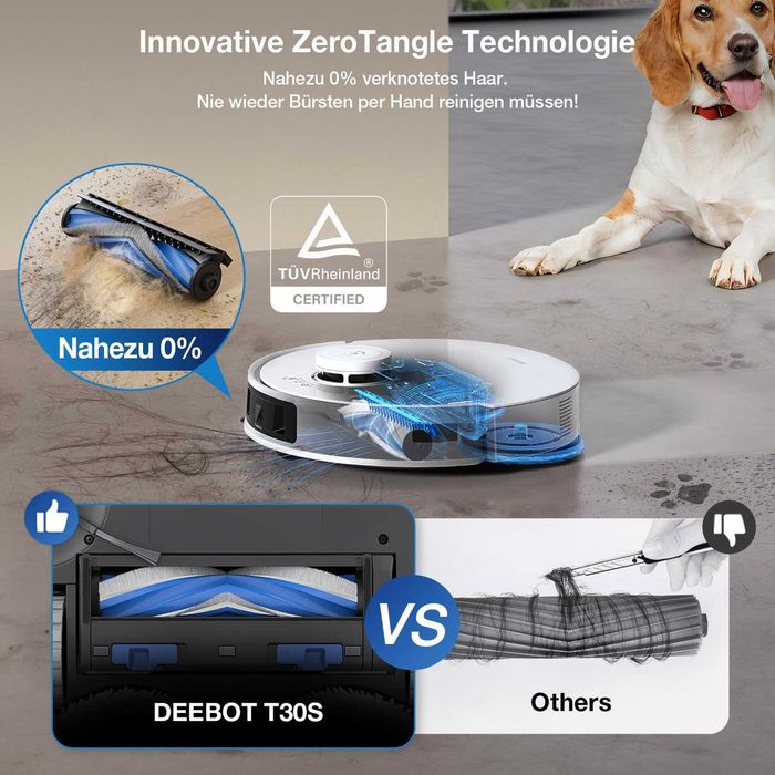 Robot de Aspirare și Spălare ECOVACS Deebot T30S, 11000Pa, Auto-Golire și Auto-Umplere, Tehnologie ZeroTangle, Spălare cu Apă Caldă