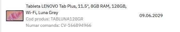 Tableta LENOVO Tab Plus + PEN, 11.5", 8GB RAM, 128GB, Wi-Fi, Luna Grey
