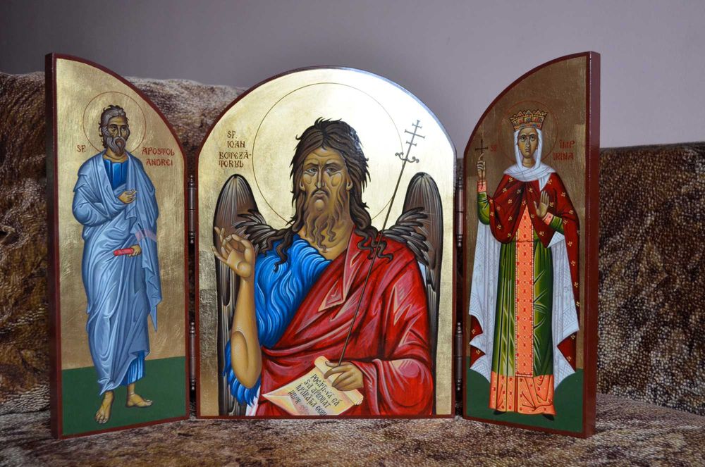 Icoana, Triptic, Pictat, Sf Ioan Botezatorul, Sf Ap Andrei, Sf Irina