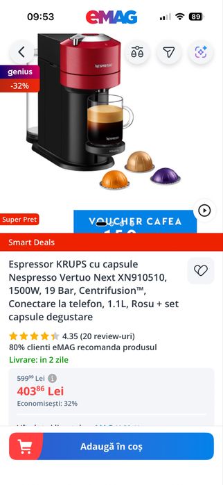 Espresor Nespresso Vertuo Model Nou / 2 ani garanție