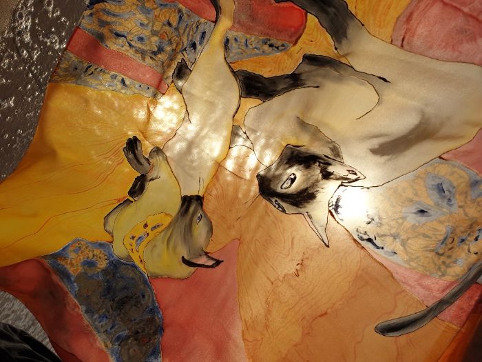 кърпичка, рисувана върху коприна . Сиамски котки.Красив подарък. любов