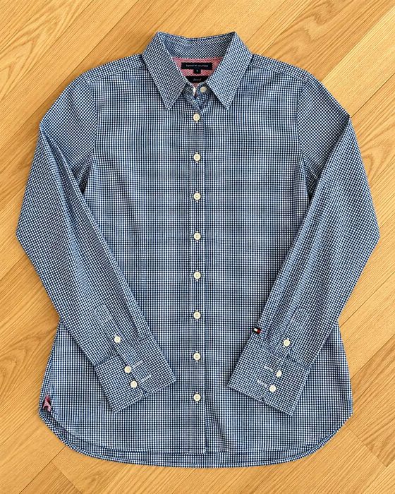 Cămașă damă Tommy Hilfiger în carouri alb-bleumarin, Stretch, bumbac, Mărimea M