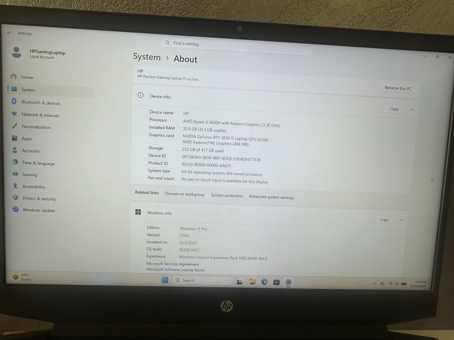 Laptop Gaming HP Pavilion 15-ec2xxx | Ryzen 5 5600H | 32 GB RAM | RTX 3050 Ti | S