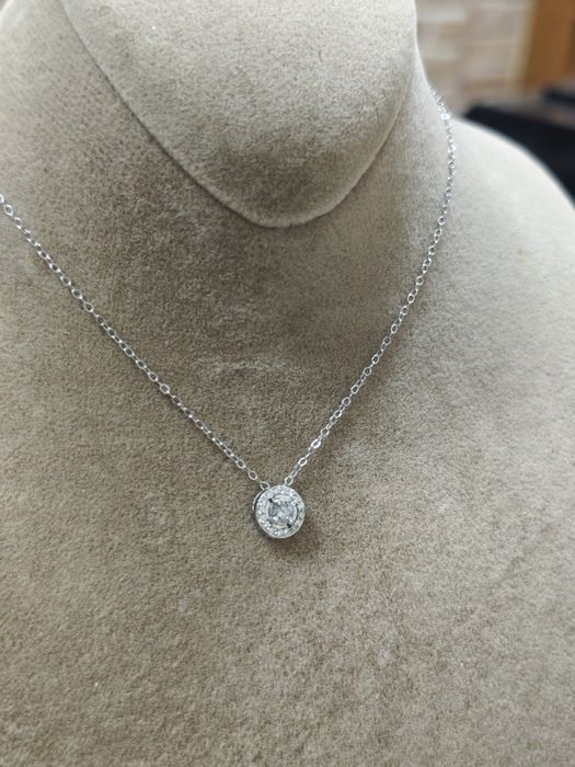 Lanț aur 1.35gr alb 14k cu pandantiv cu diamante naturale 0.24ct (r)