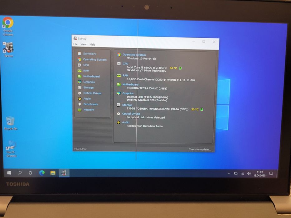 Utrabook Toshiba Tecra touchscreen, i5 6300u, 16gb RAM, SSD 256gb, FHD
