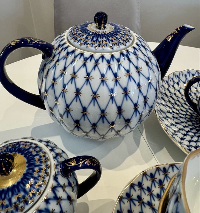 Кобалтова мрежа ЛФЗ, сервиз за чай.