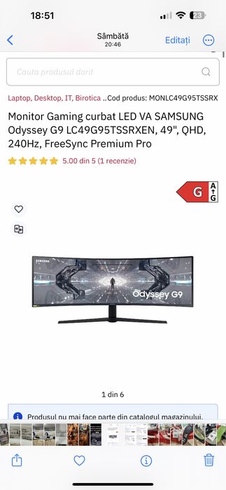 Monitor Gaming Qled Samsung Odyssey 49", Dual QHD , 240Hz