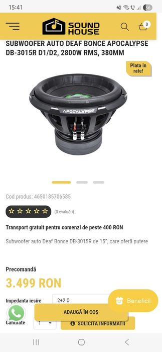 Vând subwoofer deaf bonce