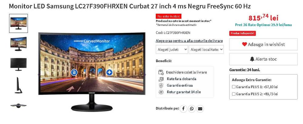 Monitor LED Samsung Curbat 27 inch 4 ms Negru FreeSync 60 Hz