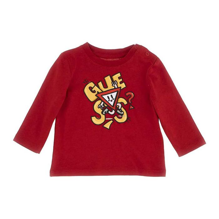 Тениска с дълъг ръкав в червено за бебе момче Guess 12м
