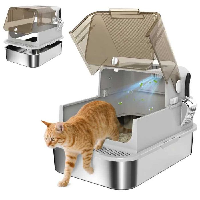PawHut XXL кутия за котешка тоалетна от неръждаема стомана с капак