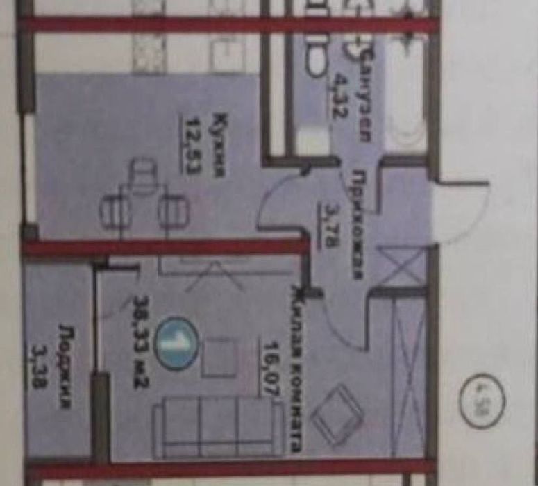 Срочно !! 1-комнатная коробка 38 м² ЖК SOY BO'YI,  (Murad Buildings)