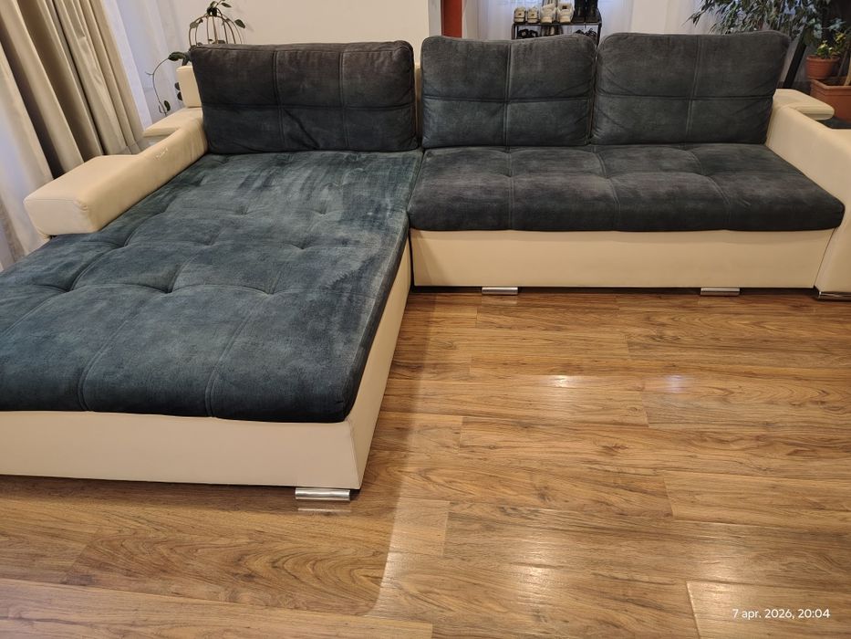 Vând colțar extensibil Stauer, în formă de L — reversibil stânga/dreapta, cu ladă de depozitare