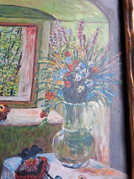 tablou vechi pictura pe placaj 30/34 cm semnat