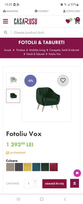 Fotoliu Vox,culoare verde smarald. Casa Rusu