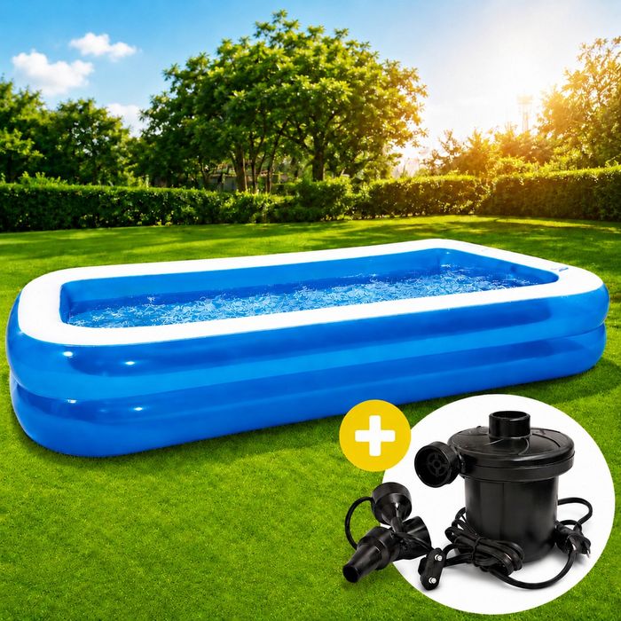 Set Piscina Exterioara Gonflabila + Pompa Electrica 220V pentru Umflare si Dezumflare