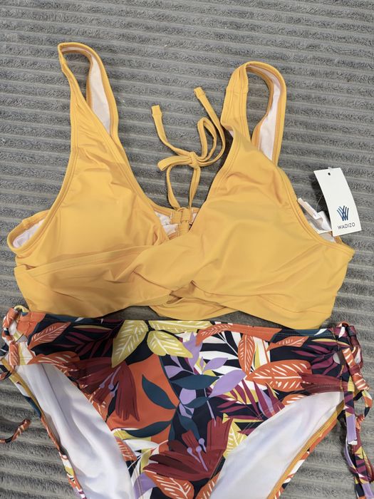 Set bikini twist în față cu șireturi push-up două piese floral – Verde XXL