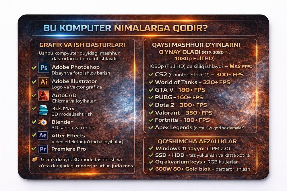 Game club uchun i5 12400/SSD512gb/16gbRAM/ 2060super