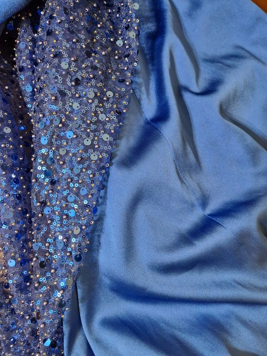 Rochie albastra ocazie, nunta, botez cu trena