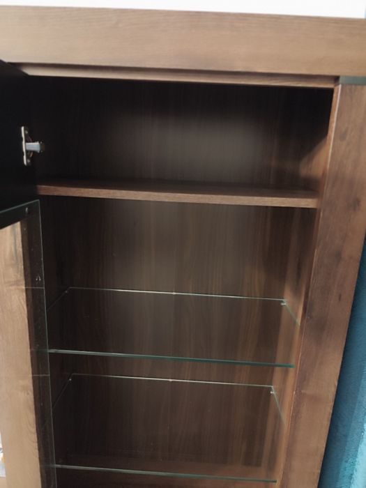 Dulap/Vitrină, Stejar Negru, 2 rafturi sticlă, din PAL, gama Balin