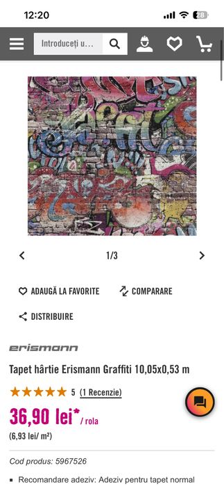 Tapet hartie Graffiti 10x.50 m