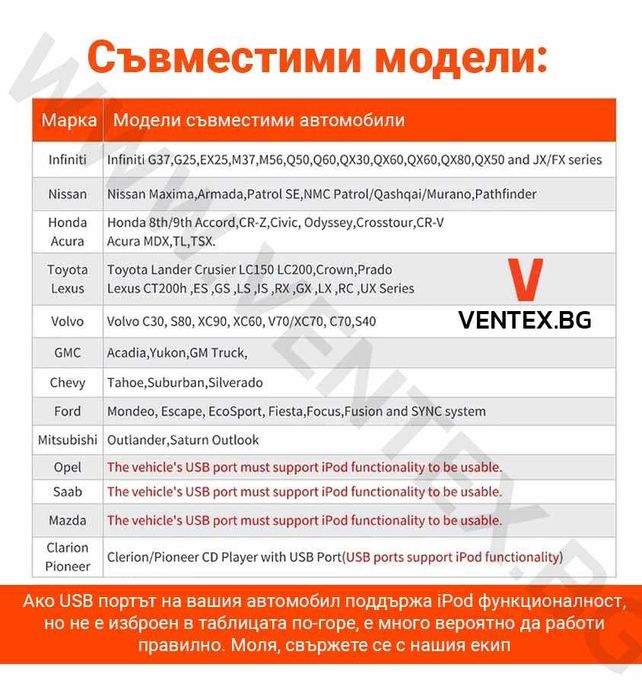 Bluetooth 5.0 адаптер за Infiniti с USB / iPod порт – GITANK