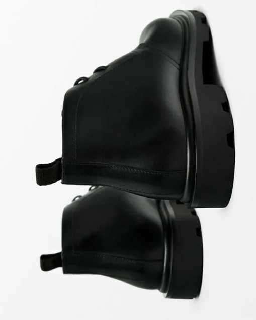 Ghete derby 41 lace up Massimo Dutti NOI piele naturala moale negru