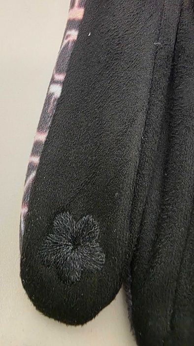 Mănuși damă touchscreen cu portret stil Frida Kahlo – negre, 23×8 cm